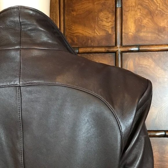 NWOT Anne Klein Genuine Lambskin Leather Couture Cocoa Wide Lapel Blazer - Picture 9 of 13